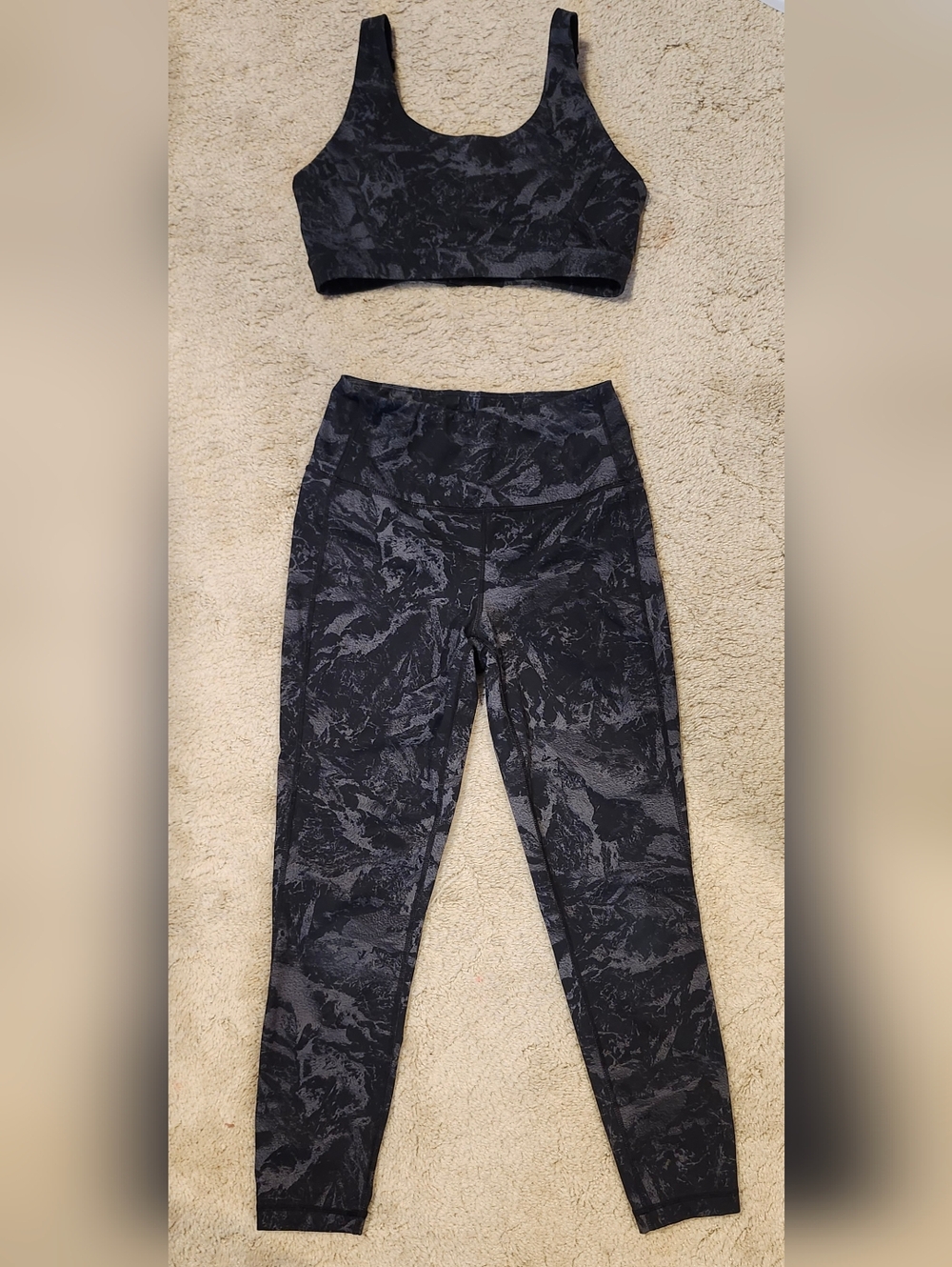 Lole Women's Black Patterned High-Waist Leggings & Sports Bra Set SMALL